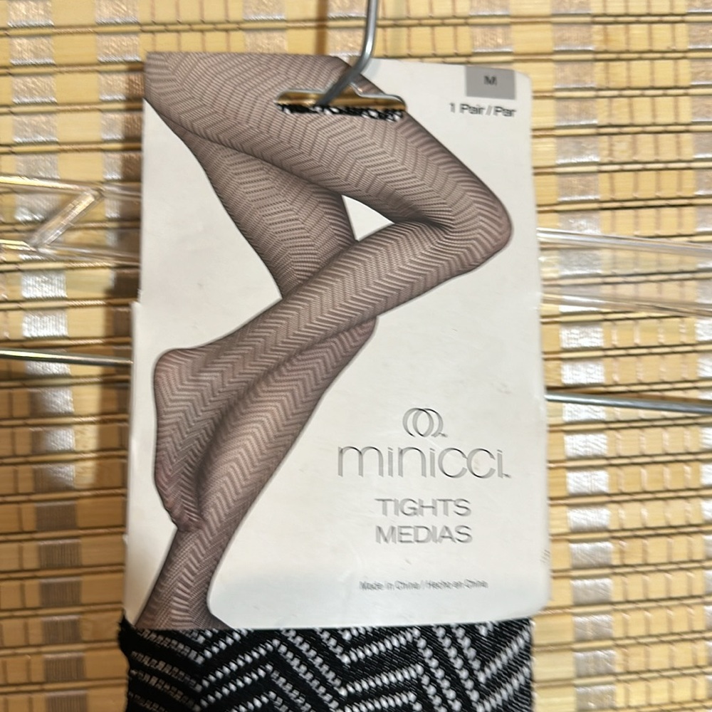 Minicci Black Chevron Tights Size Medium New in Package